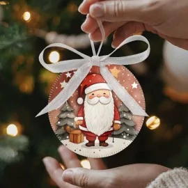 Boules de Noël En tissu feutre 24 pièces - Père Noël et Paysages rouge