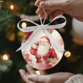Boules de Noël en tissu feutre 24 pièces - Père Noël, bonhomme de neige et décorations roses