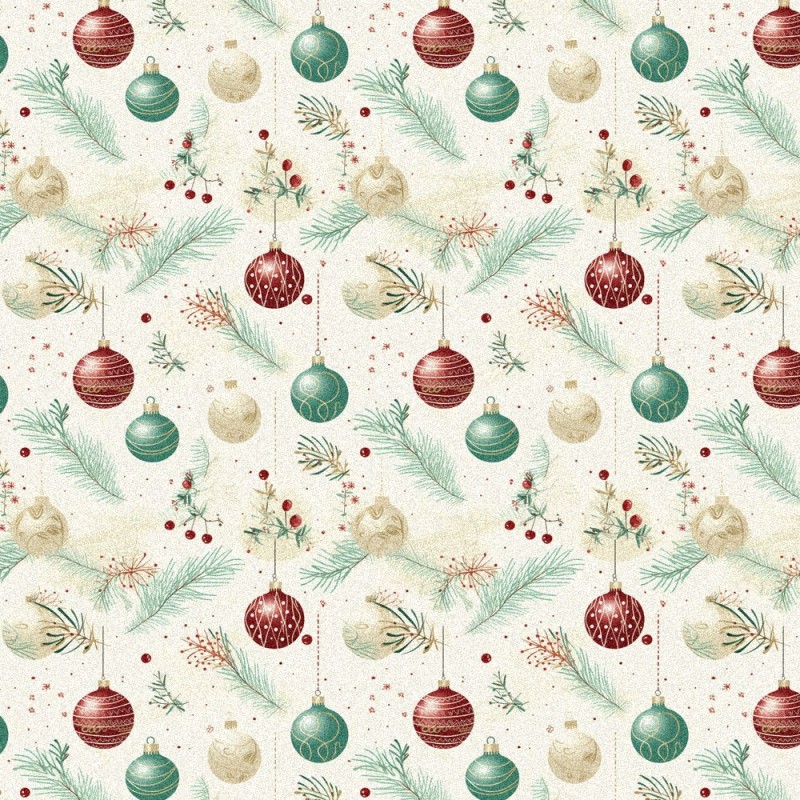 Tela De Fieltro y fieltro estampado navideño - muérdago y bolas mod.6