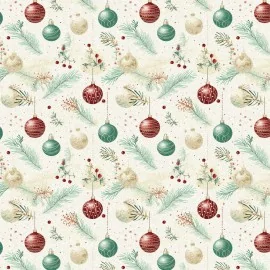 Tela De Fieltro y fieltro estampado navideño - muérdago y bolas mod.6