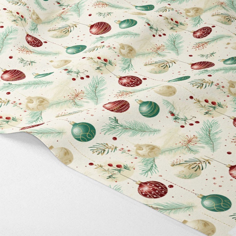Tela De Fieltro y fieltro estampado navideño - muérdago y bolas mod.6