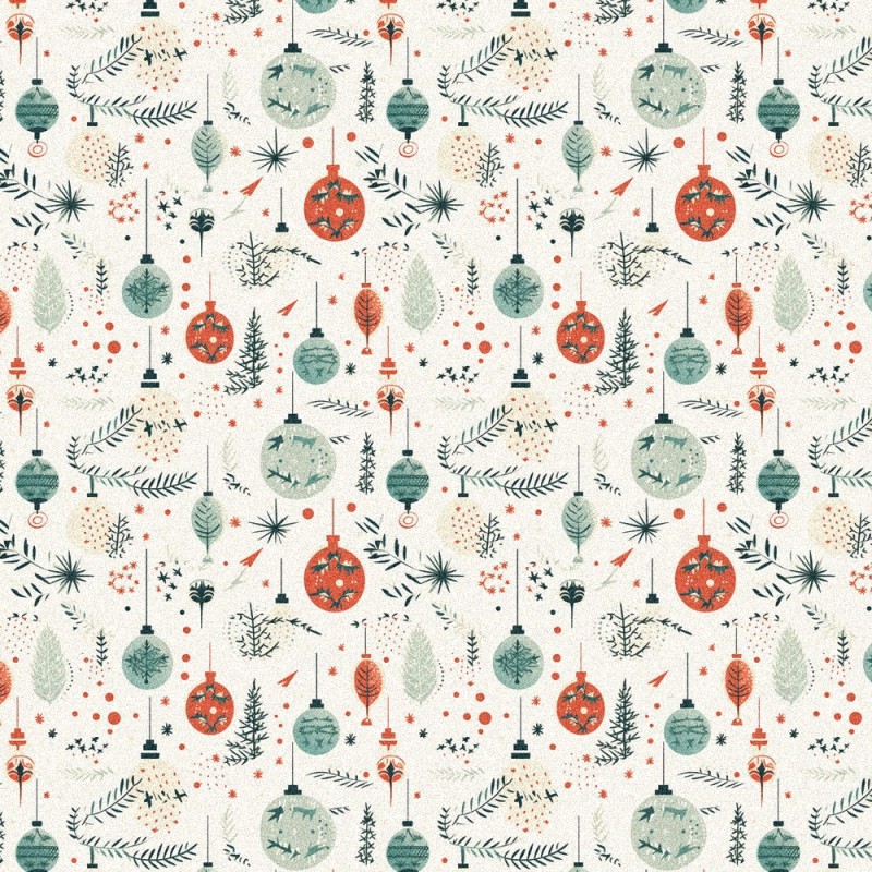 Tela De Fieltro y fieltro estampado navideño - muérdago y bolas mod.7