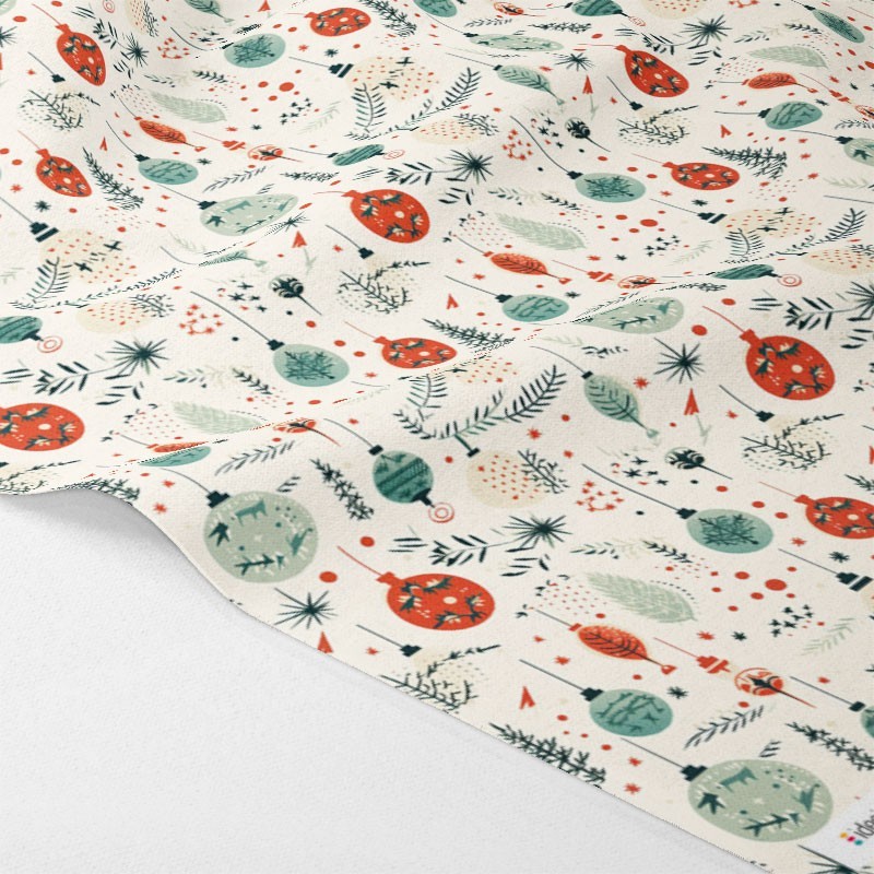 Tela De Fieltro y fieltro estampado navideño - muérdago y bolas mod.7