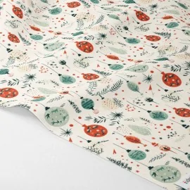 Tela De Fieltro y fieltro estampado navideño - muérdago y bolas mod.7
