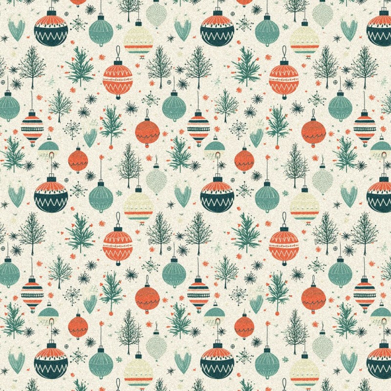 Filzstoff und bastelfilz Weihnachtsdruck - Mistel und Kugeln mod.8
