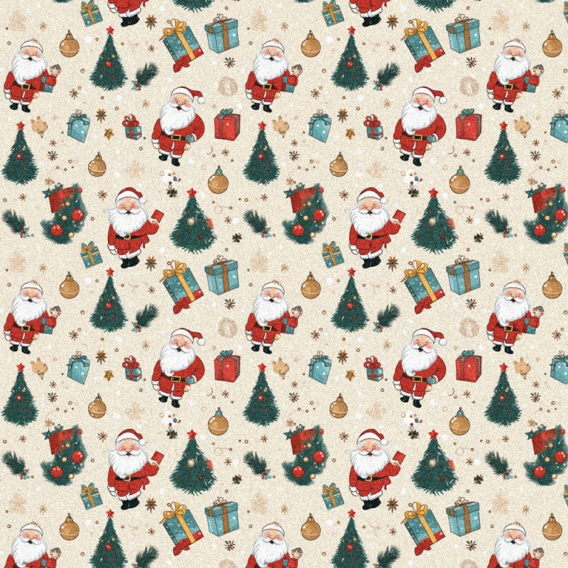 Tela De Fieltro y fieltro estampado Navidad - Papá Noel y los árboles mod.9