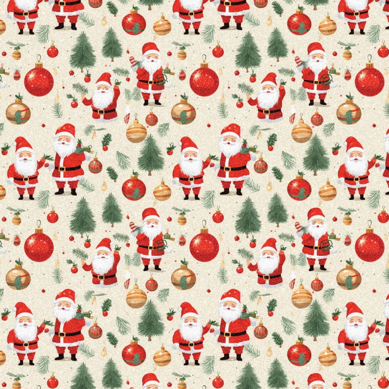 Tissu Feutre et feutrine imprimer Noël - Père Noël et jeunes arbres