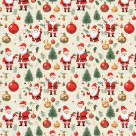 Tissu Feutre et feutrine imprimer Noël - Père Noël et jeunes arbres