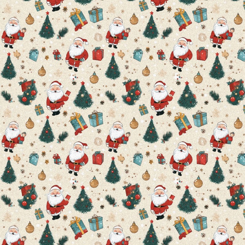 Tissu Feutre et feutrine imprimer Noël - Père Noël et sapins mod.1