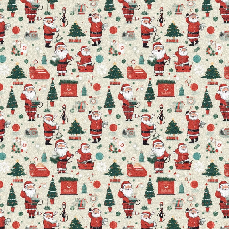 Tissu Feutre et feutrine impression Noël - Père Noël et sapins mod.2