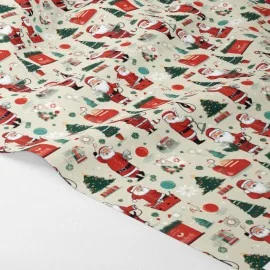 Tissu Feutre et feutrine impression Noël - Père Noël et sapins mod.2