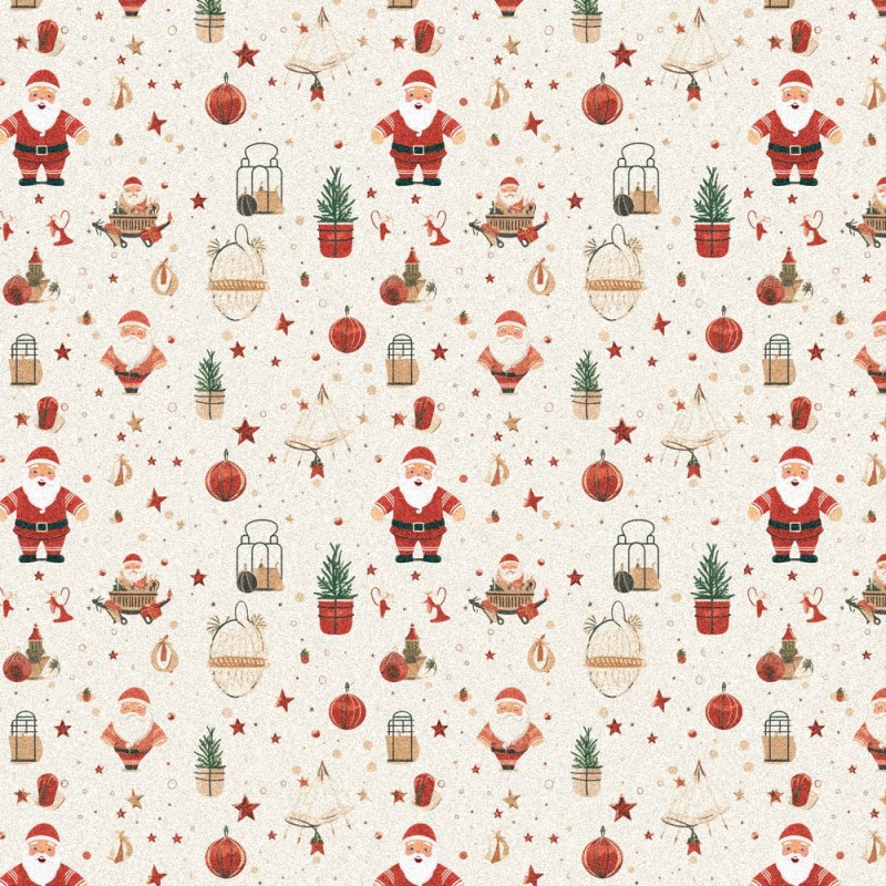 Filzstoff und bastelfilz Druck Weihnachten - Weihnachtsmann und Bäume mod.3