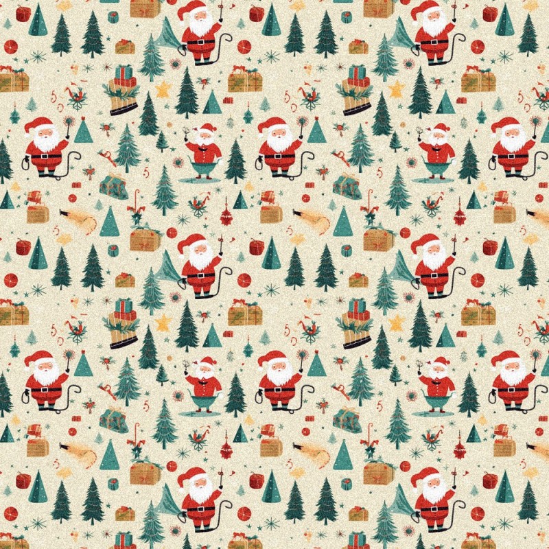 Tissu Feutre et feutrine imprimer Noël - Père Noël et sapins mod.4