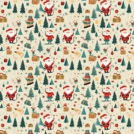 Tissu Feutre et feutrine imprimer Noël - Père Noël et sapins mod.4