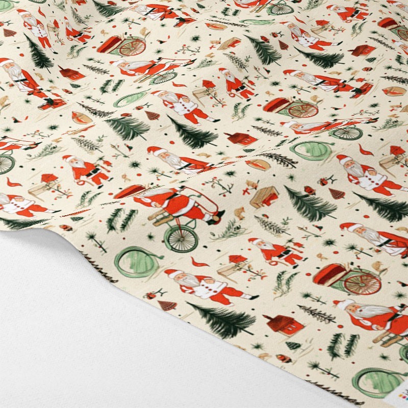 Filzstoff und bastelfilz Druck Weihnachten - Weihnachtsmann und Bäume mod.5