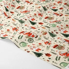 Tissu Feutre et feutrine imprimer Noël - Père Noël et sapins mod.5