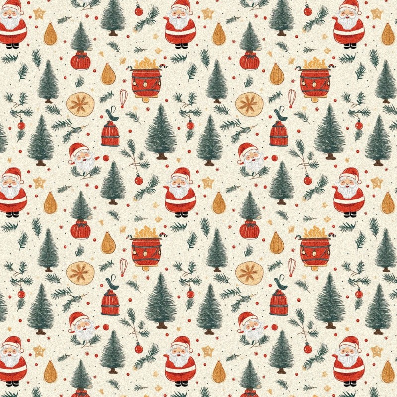 Tela De Fieltro y fieltro estampado Navidad - Papá Noel y los árboles mod.6