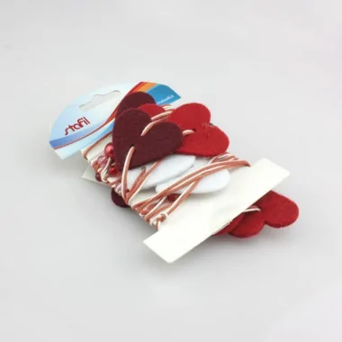 FIL DÉCORATIF AVEC DES CŒURS ET DES PERLES FEUTRINE BORDEAUX/ROUGE/BLANC