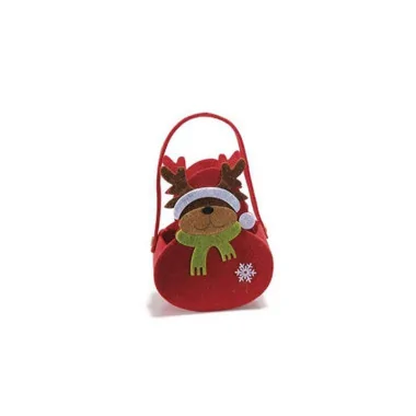 RED/BROWN FELT CHRISTMAS HANDBAG - REINDEER