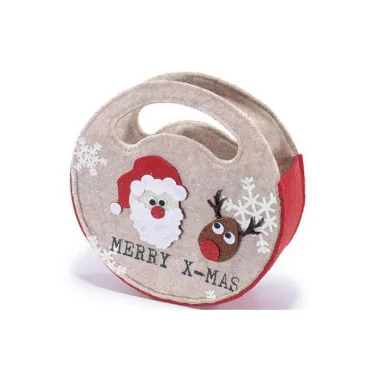 CHRISTMAS BAG IN TAUPE FELT WITH DECORATIONS