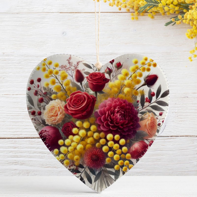 Panneaux tissu feutrine de la journée de la femme « bordeaux » – cœurs avec fleurs et mimosas à découper