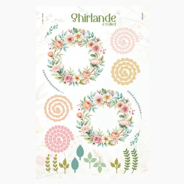 Guirnalda de flores y hojas mod. 1 - fieltro fino panel para cortar y montar