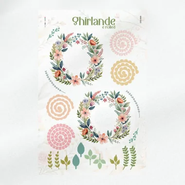 Guirnalda de flores y hojas mod. 20 - fieltro fino panel para cortar y ensamblar