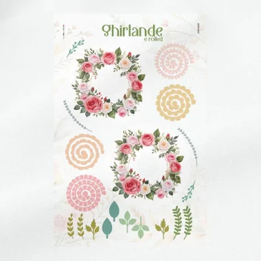 Guirnalda de flores y hojas mod. 22 - fieltro fino panel para cortar y ensamblar