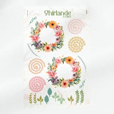 Guirnalda de flores y hojas mod. 24 - fieltro fino panel para cortar y ensamblar