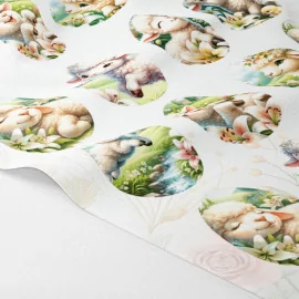 Panneau de Pâques en tissu feutre « Joyeuses Pâques » modèle 94 - Moutons et Fleurs|IDEEINFELTRO.COM