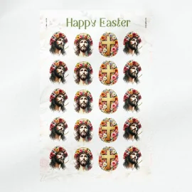 Pasen paneel in dun vilt "happy easter" model 103 - jezus en bloemenkrans
