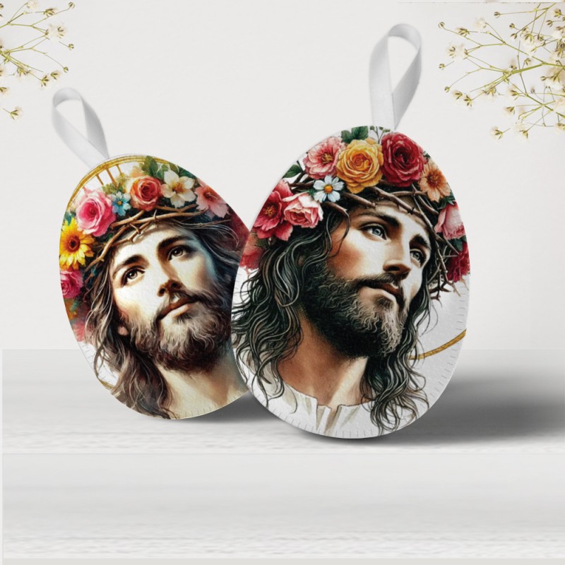Pasen paneel in dun vilt "happy easter" model 103 - jezus en bloemenkrans
