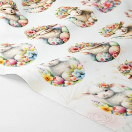 Panel de pascua en fieltro fino "felices pascuas" modelo 93 - ovejas y flores