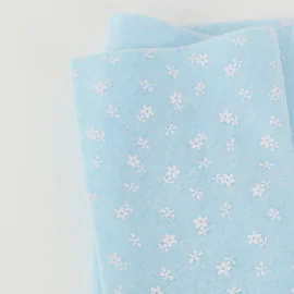 Tela De Fieltro Impreso 50X90 cm Flores con tallo - azul claro