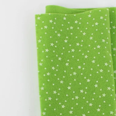 Soft Felt Printed 50X90 cm Stars - Apple Green