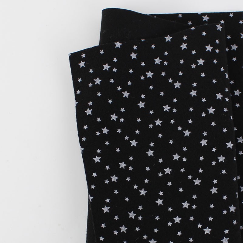Soft Felt Printed 50X90 cm Stars - Black