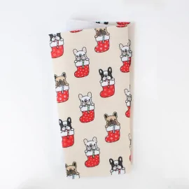 Pannolenci stampato natalizio 20x30 cm cane e calza - beige|IDEEINFELTRO.COM
