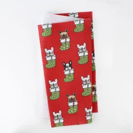 Estampado navideño fieltro fino 20x30 cm perro y medias - rojo