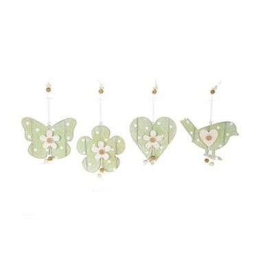 24 POLKA DOT PRINTED WOOD DECORATIONS - HEART AND BUTTERFLY