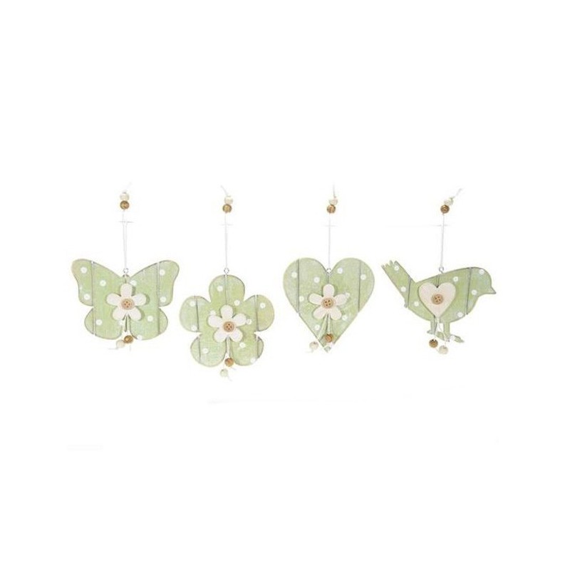 24 DÉCORATIONS EN BOIS IMPRIMÉ À POIS - COEUR ET PAPILLON