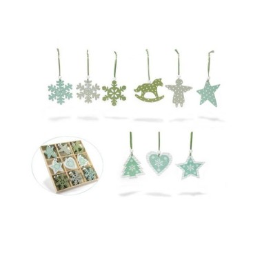 9 CHRISTMAS WOODEN DECORATIONS - WATER GREEN