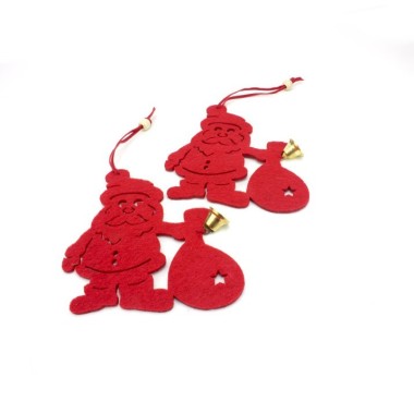 2 DECORATIONS "SANTA CLAUS" IN RED FELT WITH BELL