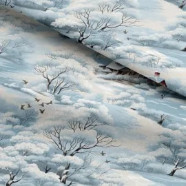 Dun vilt en vilt afdrukken kerstmis - besneeuwd landschap kabeljauw.490
