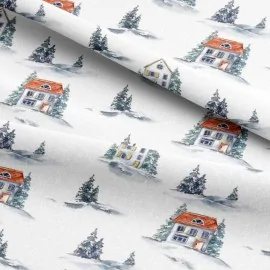 Dun vilt en vilt afdrukken kerstmis - besneeuwd landschap kabeljauw.499
