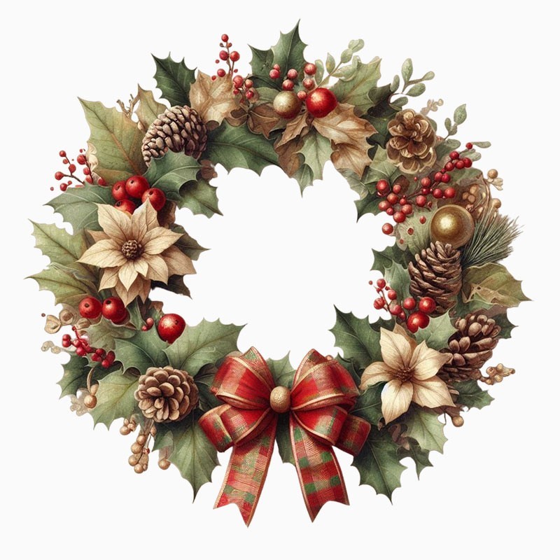 Couronne de noël mod. 25 - tissu feutrine panneau à découper et à assembler