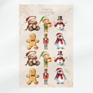 Kerstfiguren in dun vilt te snijden 45x70 cm code pr006 - teddyberen, koekjes en sneeuwpoppen