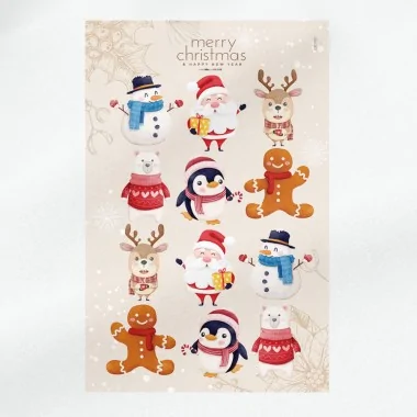 Kerstfiguren in dun vilt uit te knippen 45x70 cm code pr007 - sneeuwpop en kerstdieren