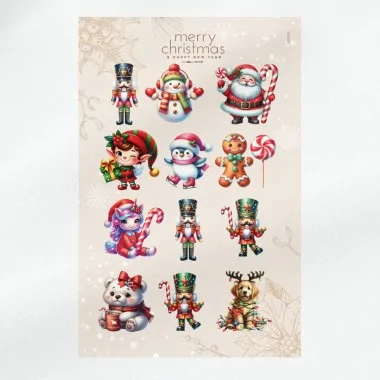 Personnages de noël en tissu feutrine à découper 45x70 cm cod. pr010 - contes de fées et bonbons -