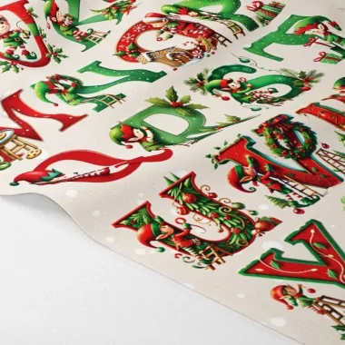 Het alfabet van kerstmis in dun vilt brieven om uit te knippen - elf met decoraties code an007 2