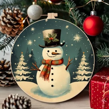 Groot formaat kerst beelden - sneeuwpop dun vilt panel - code up038